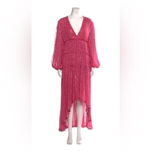 Rococo Sand gorgeous pink and silver metallic dot high/low dress size medium